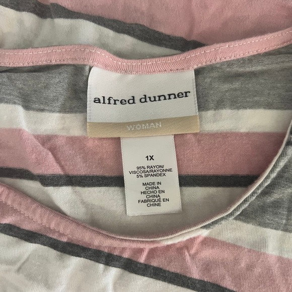 Alfred Dunner Women's 1X Pink Gray Striped 3/4 Sleeve Knit Top - Picture 4 of 8